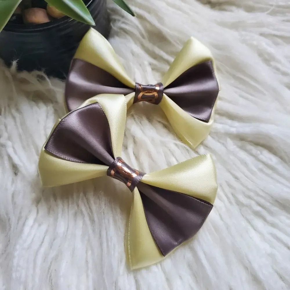 Handcrafted Cream & Gray Large Hair Bow Set